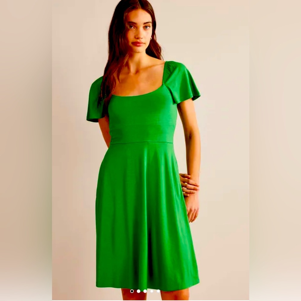 NWT Boden Square Neck Jersey Mini Dress, size 6, Rolling Hills Green Color